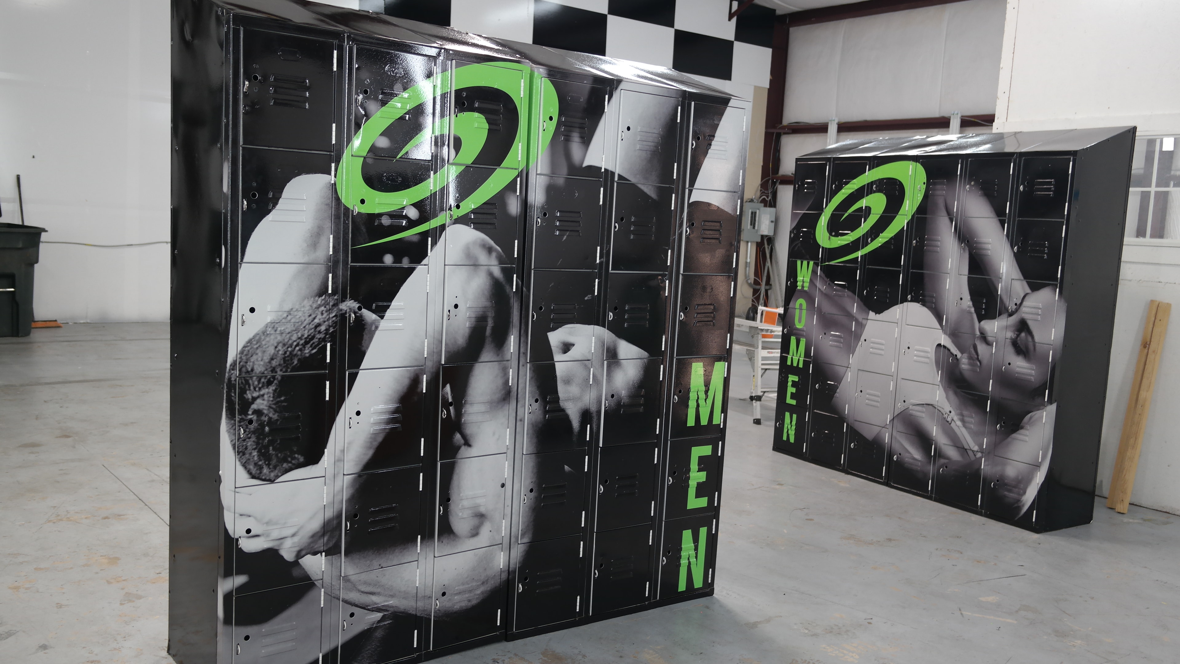 Commercial gym locker room full locker wrap with branded fitness graphics by Architectural Wraps