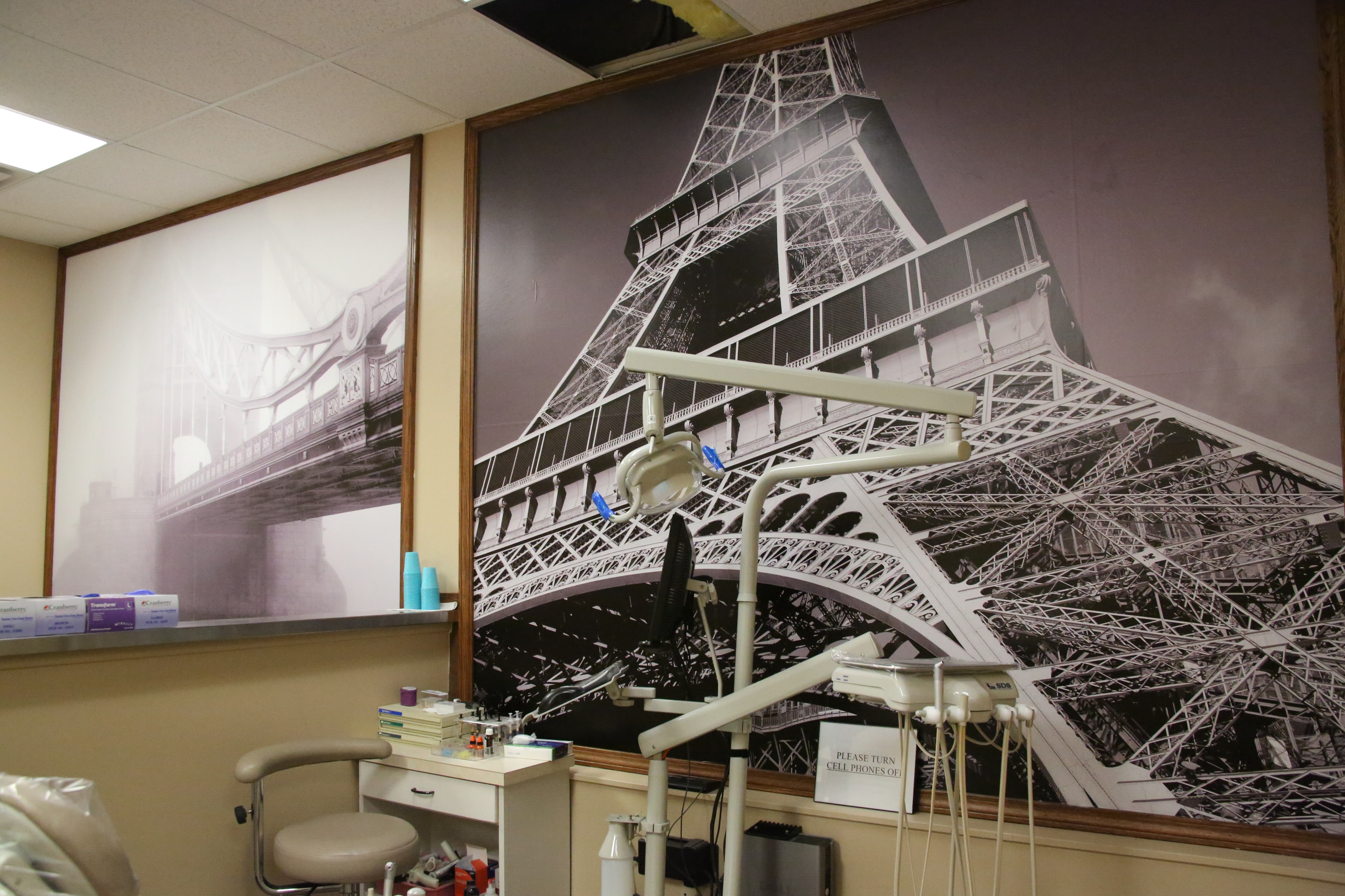 Dental office Eiffel Tower large-format wall mural installation by Architectural Wraps North Texas