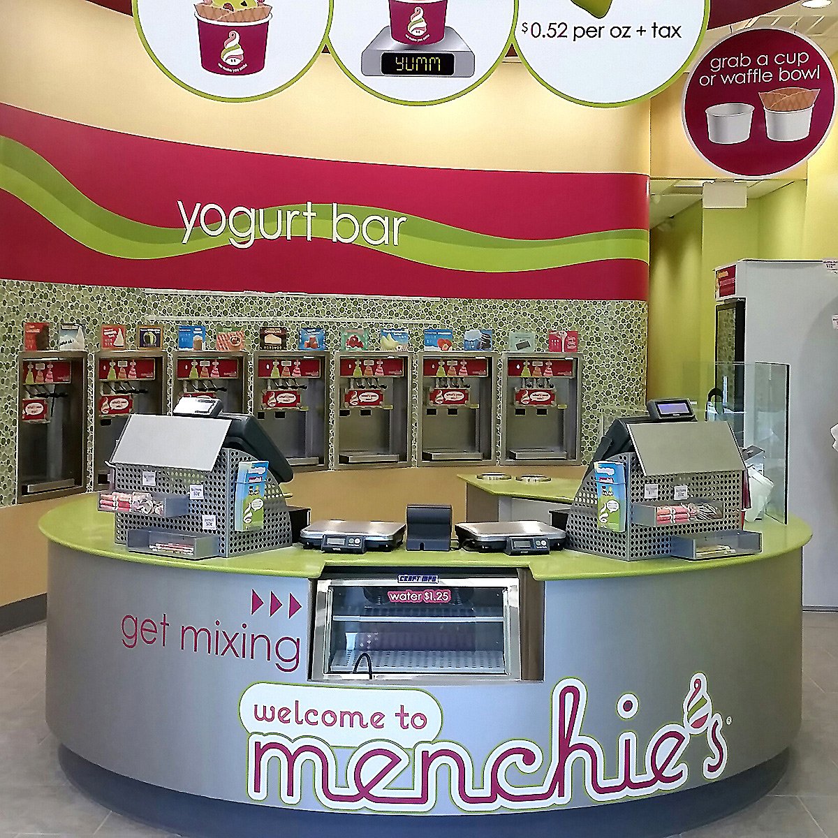 Menchie's frozen yogurt counter wrap and wall graphics installation by Architectural Wraps, North Texas commercial branding